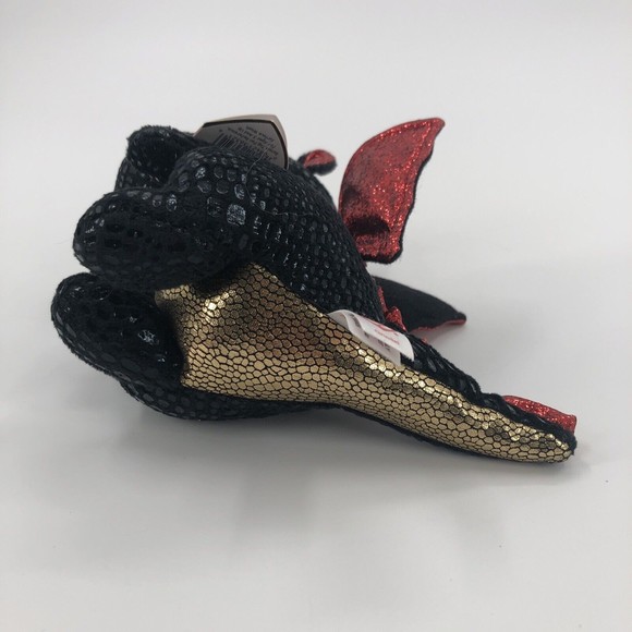 Ty Beanie Boos Grindal Dragon Unicorn Plush Black Gold Red Wings 2021 6" TAG - Picture 5 of 12